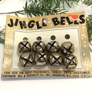 Vintage jingle bells in original packaging - set of 8 bells for decor or crafts