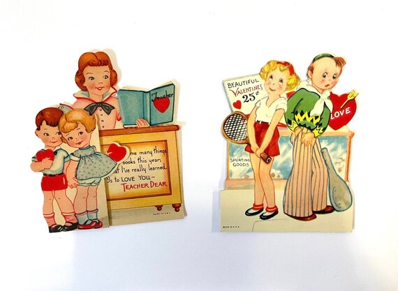 2 Vintage Valentines Day Cards Vintage Valentines Day Decor Teachers  Valentines Day Card 