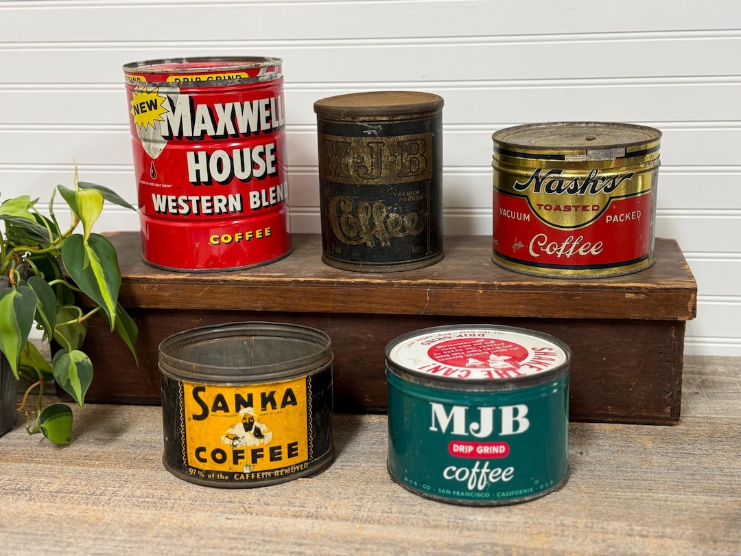Vintage Coffee Cans- Choice of Coffee Tins Decor- Tall Red Maxwell Tin