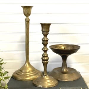 Brass candlesticks- set of 3 vintage candlesticks- brass candlestick cluster