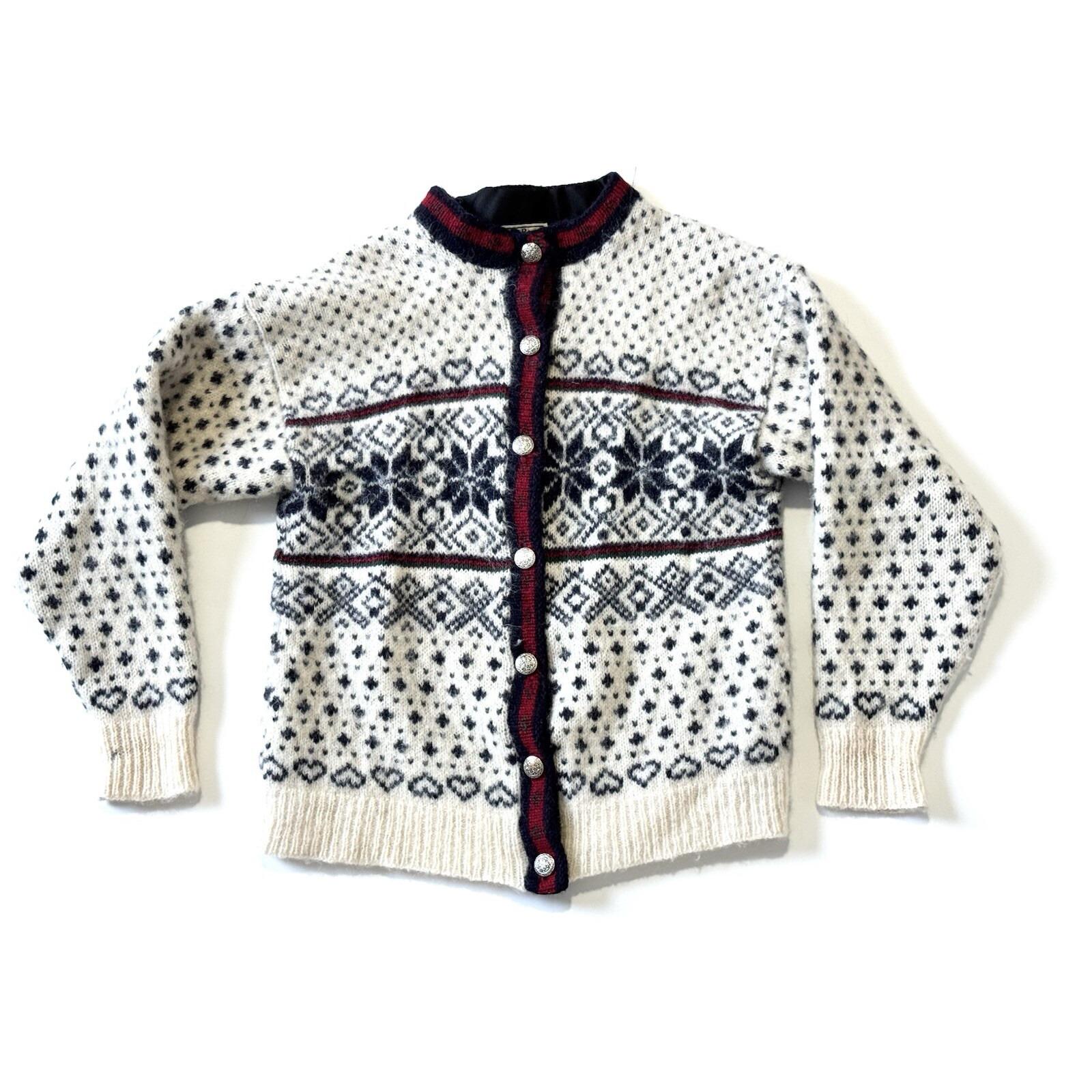 Vtg. LL Bean Wool Cardigan Sweater Nordic Hearts Snowflakes Womens Large USA