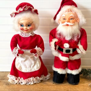 Vintage rubber face Santa Claus and Mrs Claus set- Santa and Mrs Claus bottle cover- Rubber face Santa doll