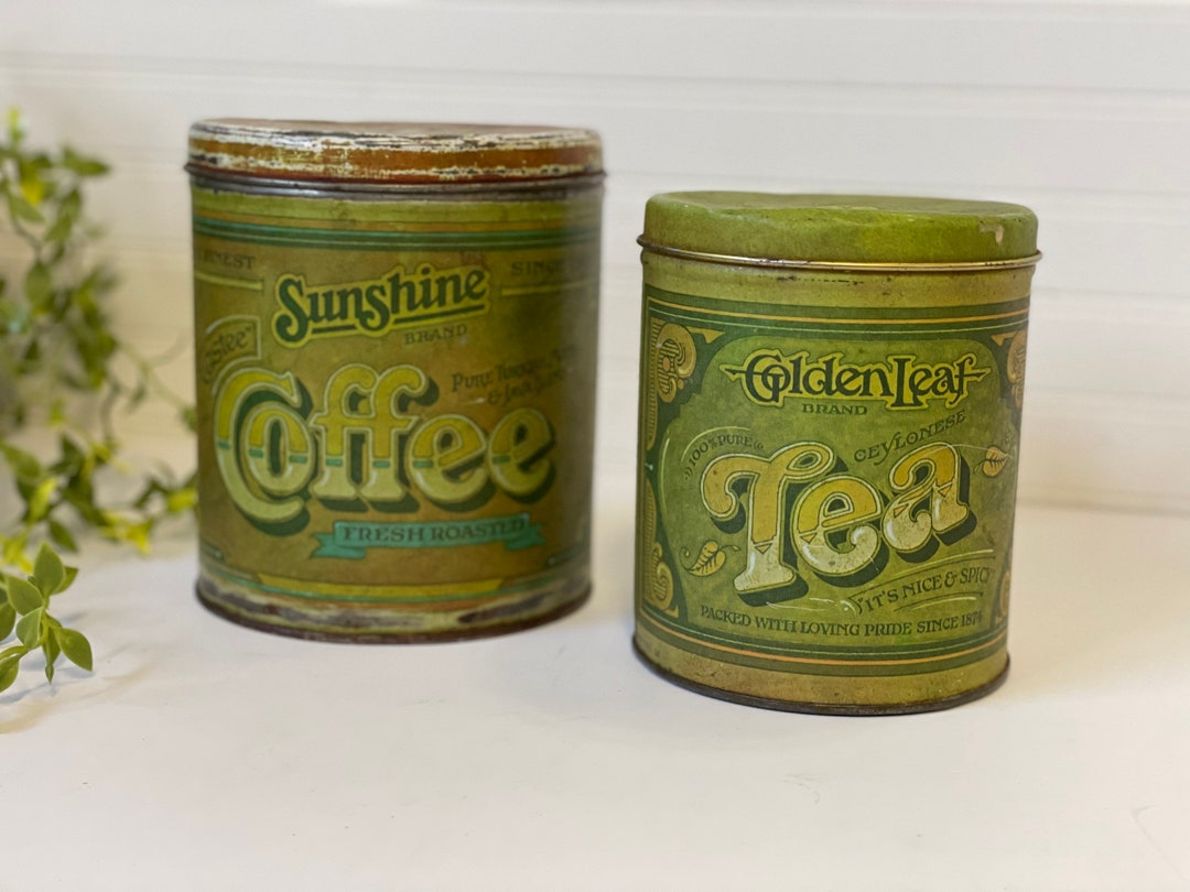 Vintage Coffee and Tea Canister Set Metal Kitchen Canisters Etsy