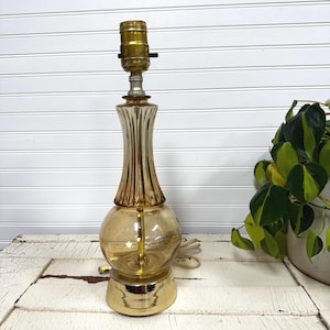 Vintage Amber Glass Bubble Lamp: Gold Tone MCM Accent Lamp
