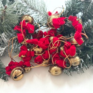 Vintage hanging sleigh bells on a rope 20 jingle bells- bell swag- Jingle bell garland 100&quot;