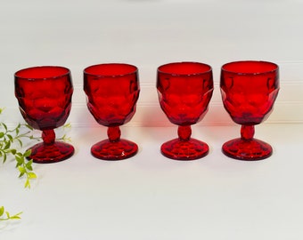 Red Viking glass Georgian goblets- set of 4 Ruby Red glasses