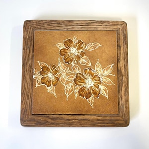 Floral trivet- vintage tile hot pad- MCM decor