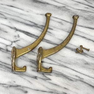 Vintage brass wall hooks- set of 2 wall hooks- oversized brass hooks for storage- coat hooks