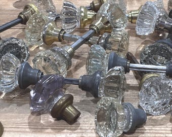 Vintage Glass Doorknob - Choice of Brass & Clear Glass Handles