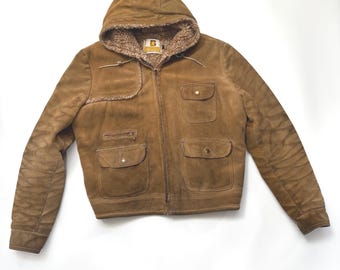 Vintage leather Barn coat 44 Regular - Vintage Bermans suede sherpa jacket with hood