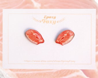 Salmon earrings Fish earrings Salmon jewelry Food earrings Fish jewelry Food jewelry Salmon lover gift Seafood lover jewelry Fitness food