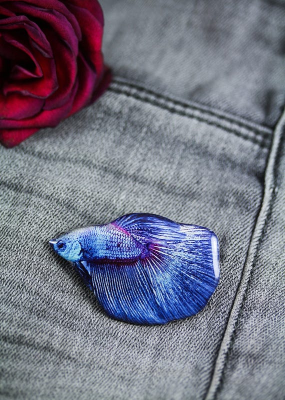 blue betta fish brooch betta fish jewelry siamese fighting etsy