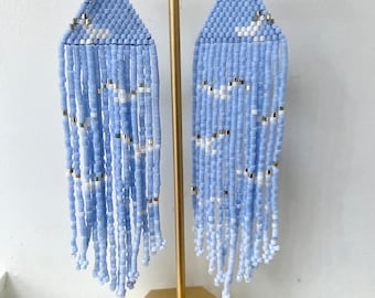 Taylor Swift Inspired Beaded Earrings/ 1989 (Taylor’s Version) album inspired jewellery/ Swiftie gift ideas/ blue silver white fringe