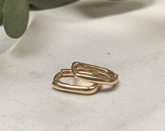 Rectangle Geometric Gold-Plated Earrings/ Huggie Hoop Jewellery/ simple minimalist everyday jewelry/Elegant Gifts for Her