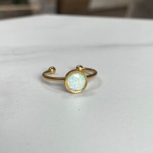 Opal Ring 6mm bezel/ Adjustable Gold Stainless Steel/ lab created opal gemstone/ pink blue green white jewelry gifts for her/ Mint Green