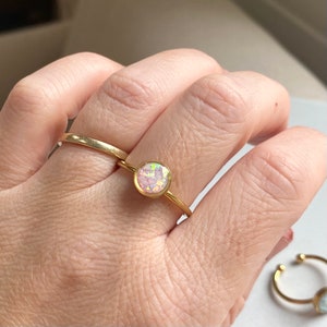 Opal Ring 6mm bezel/ Adjustable Gold Stainless Steel/ lab created opal gemstone/ pink blue green white jewelry gifts for her/ image 7