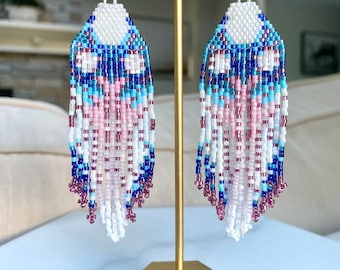 Taylor Swift “Lovers” Era Tour inspired Beaded Earrings/seed bead jewelry/ jewellery/ Swiftie gift ideas/ blue pink silver white