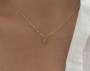 Initial Letter Cubic Zirconia Necklace/ Gold personalized CZ  jewelry/ pendant charm jewellery/ gifts for her/ dainty delicate minimalist