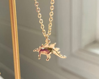 Stegosaurus Charm Necklace/ Dinosaur gold plated jewelry/ unique jewellery/ gifts for her/ shiny gold pendant