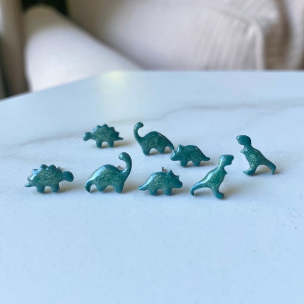 Dinosaur Stud Earrings/Polymer Clay Jewelry/ Gifts for Her/ T Rex Stegosaurus Brachiosaurus Triceratops jewellery/ stainless steel unique