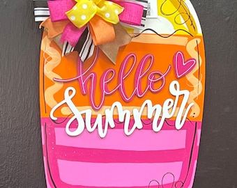 3D Hello Summer Popsicle Door Hanger, Painted Birch, Summer Decor (13”x23")