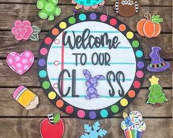 Welcome To Our Class Door Hanger with 12 Interchangeable Attachments, 22" Round