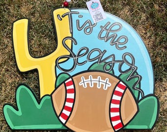 Handmade Football Door Hanger, Sports Decor (19"x22.5")