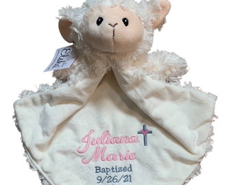 Personalized Baptism Gift, Baby Animal Lovey Blanket, Embroidered, Soother Blankey, Gift for Baby Dedication, Shower Gift, Newborn Present