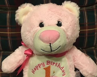 birthday personalized stuffed animal bear, 1st birthday plush animal, birth announcement stuffed animal, birthday gift, toddler gift