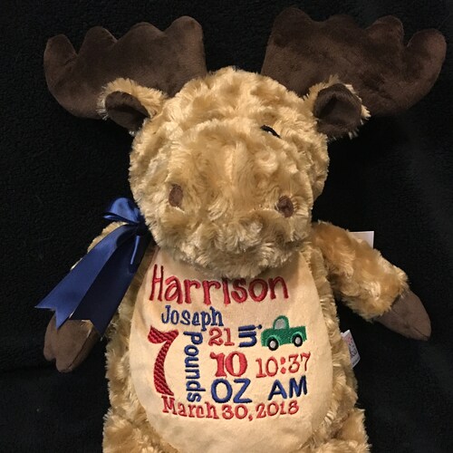 Birth Announcement Stuffed Animal Embroidered Personalized Etsy