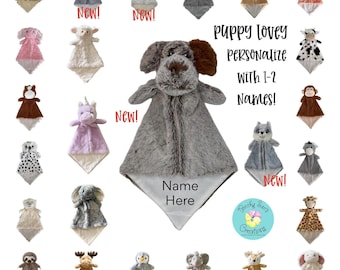 Personalized Baby Gift, Baby Animal Lovey Blanket, Puppy Soother Blanket, Gift for Baby, Baby Shower Gift, New Baby Gift