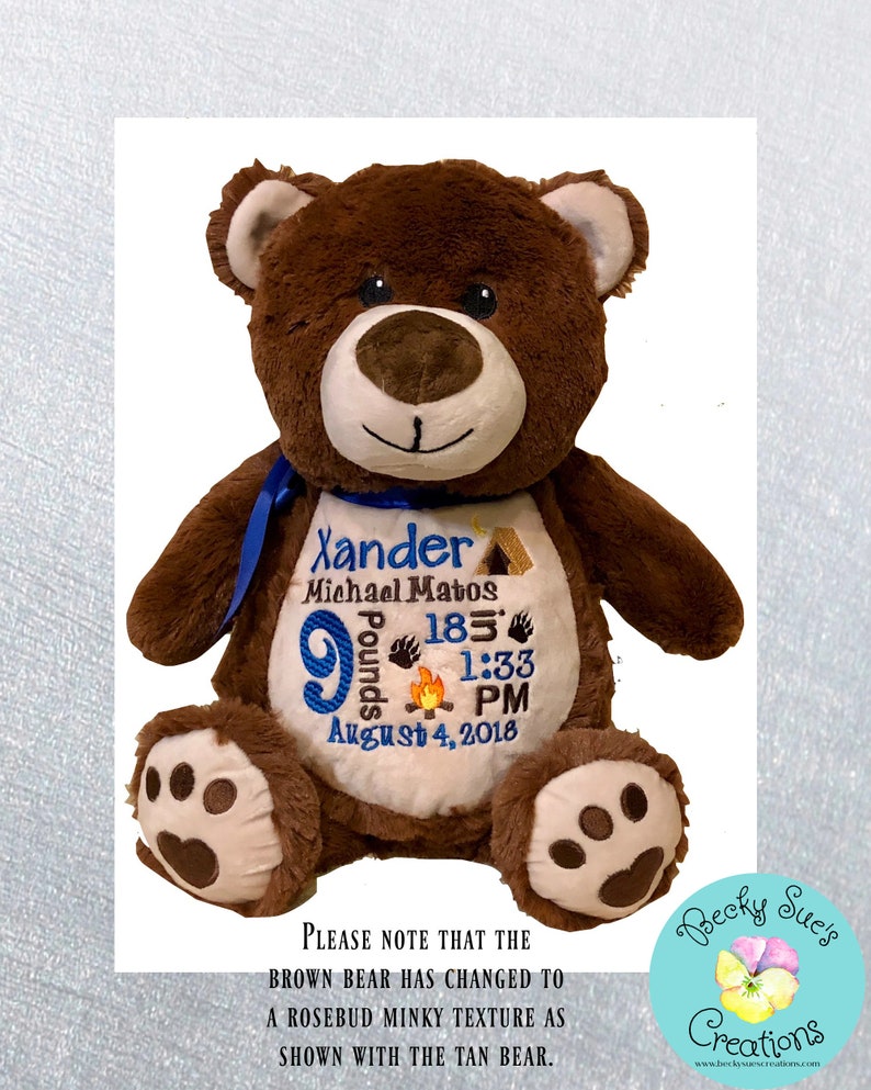 Personalized stuffed animal teddy bear embroidered birth announcement stuffed animal handmade embroidered outdoor baby shower gift idea image 1