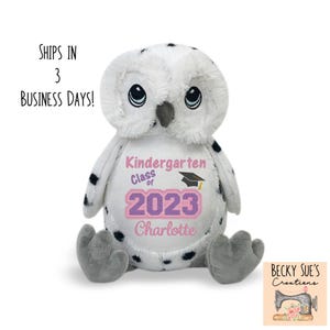 Personalized graduation gift stuffed owl with embroidered design. Cute and unique for pre-k, kindergarten, elementary, middle or high school
