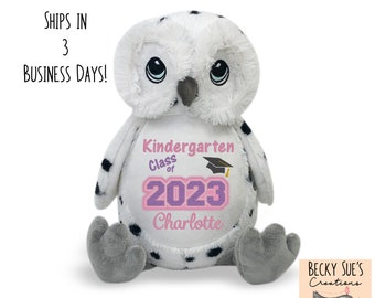 Personalized graduation gift stuffed owl with embroidered design. Cute and unique for pre-k, kindergarten, elementary, middle or high school