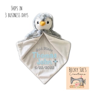 Personalized Baptism Gift, Baby Animal Lovey Blanket, Embroidered, Soother Blankey, Gift for Baby Dedication, Shower Gift, Newborn Present