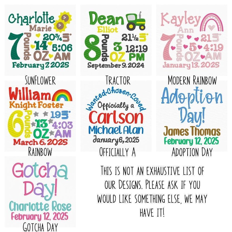 a collage of six different baby names and their corresponding birth dates, along with additional text providing information about the names and their origins.