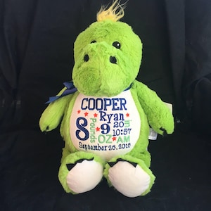birth announcement stuffed animal, baby announcement animal, personalized stuffed animal, baby gift, monogrammed gift, Dinosaur baby gift
