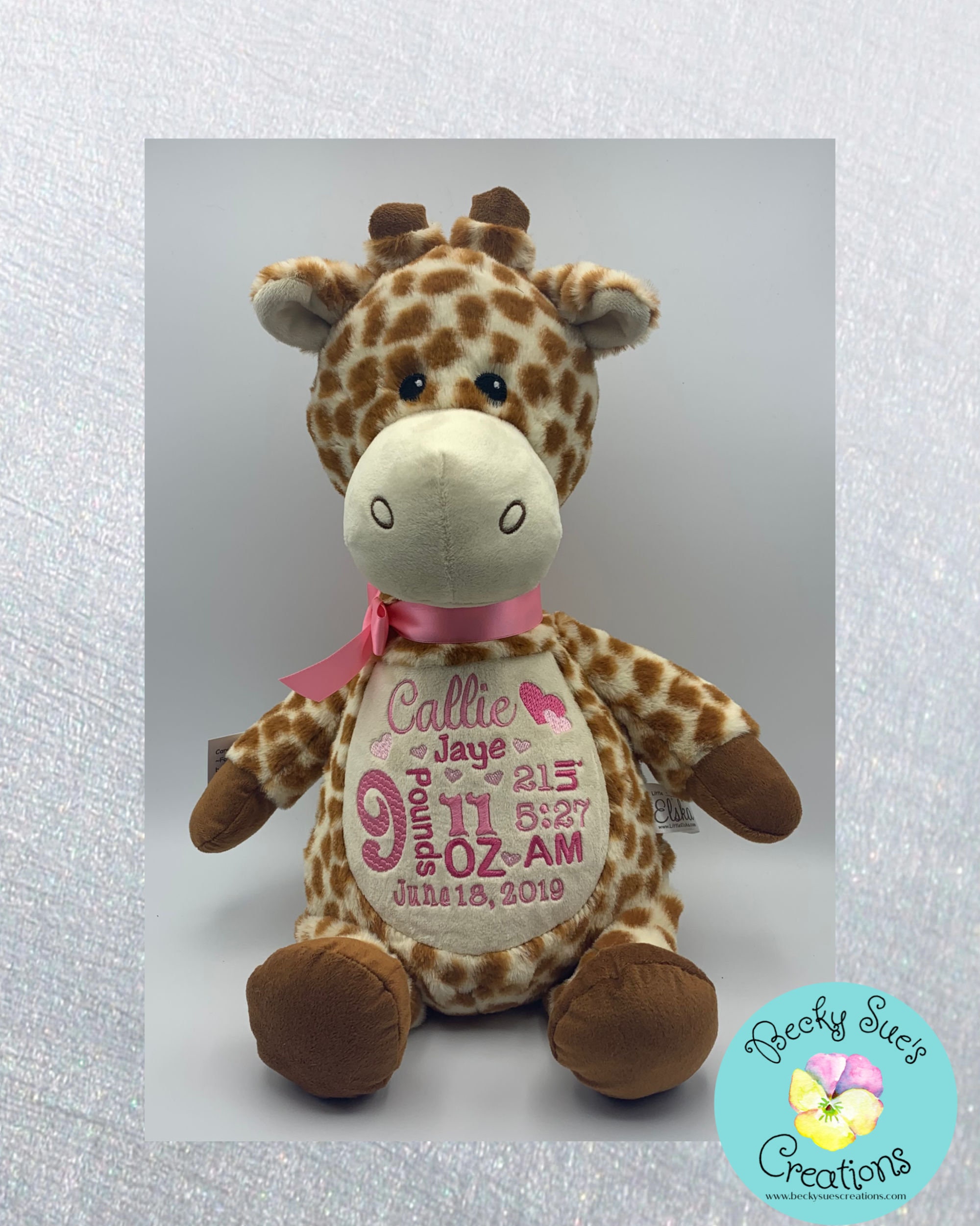 Personalized stuffed animal, giraffe birth announcement stuffed anima…