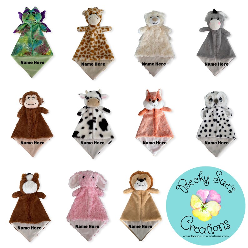 Personalized Baby Gift Baby Animal Lovey Blanket Soother Etsy