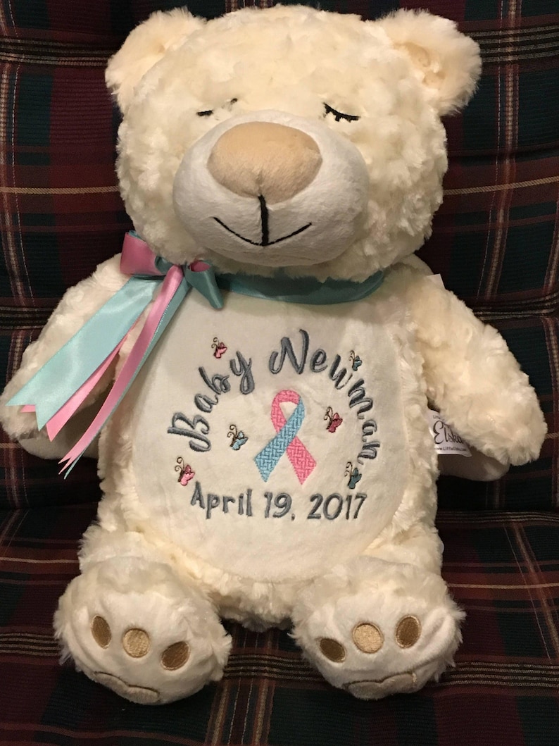baby loss gift, child loss gift, angel bear, pink and blue ribbon, personalized memorial animal, remembrance gift, memorial bear image 1