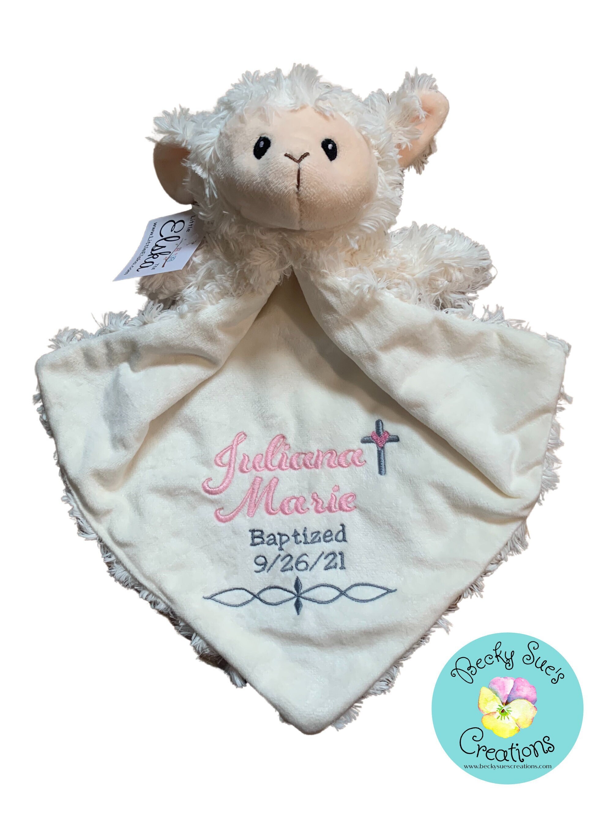 Personalized Baptism Gift, Baby Animal Lovey Blanket, Embroidered, So…