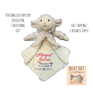 Personalized Baptism Gift, Baby Animal Lovey Blanket, Embroidery, Soother Blankey, Gift for Baby Dedication, Shower Gift, Newborn Present