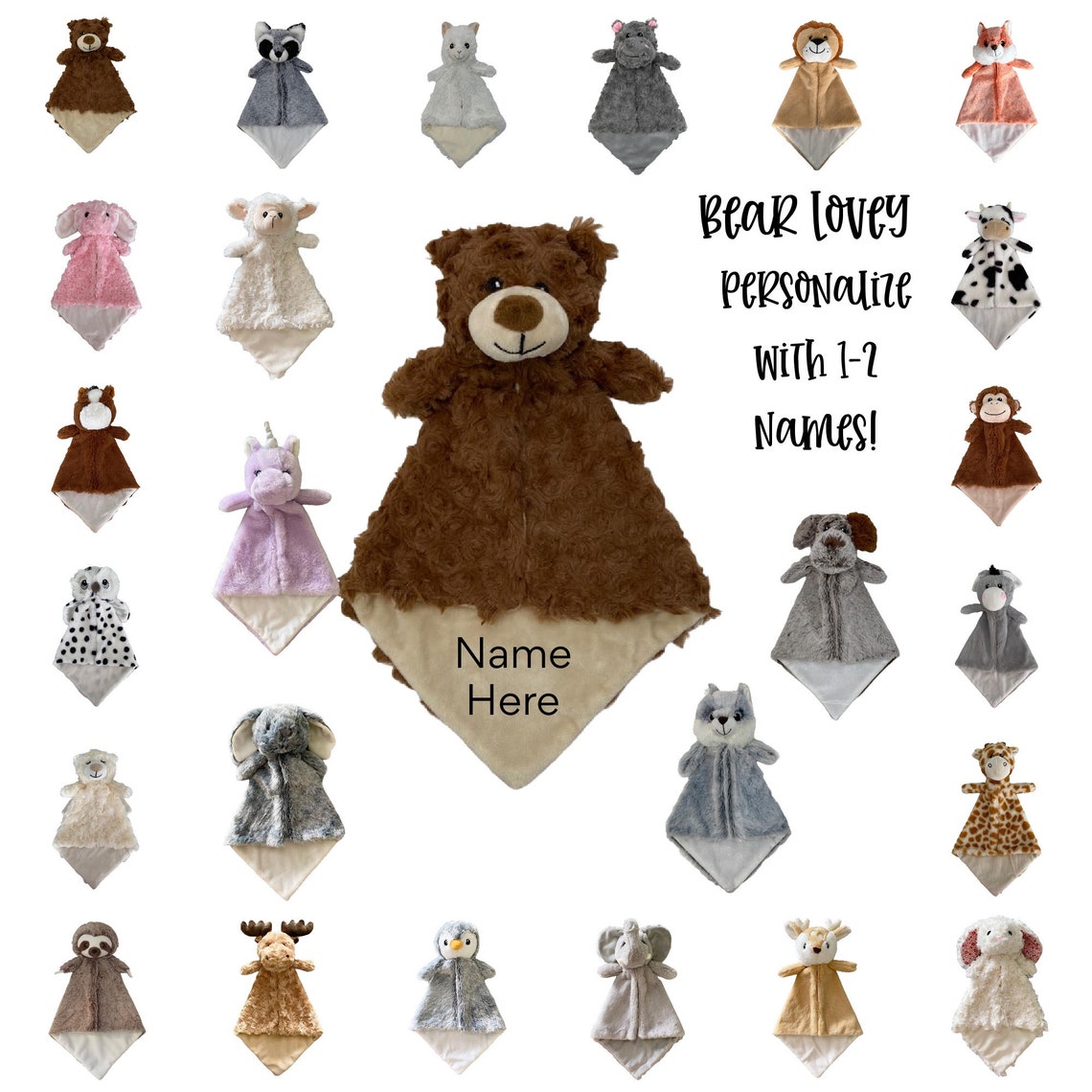 Personalized Baby Gift Baby Animal Lovey Blanket Teddy Bear Etsy