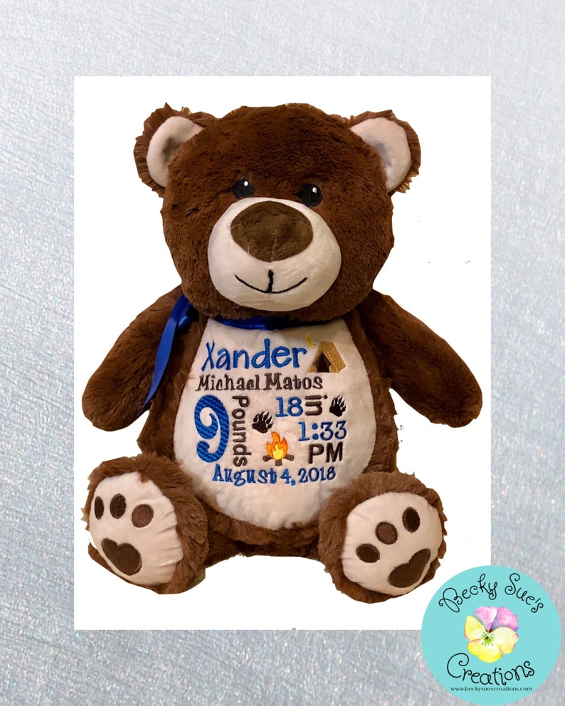 Personalized stuffed animal teddy bear embroidered birth | Etsy