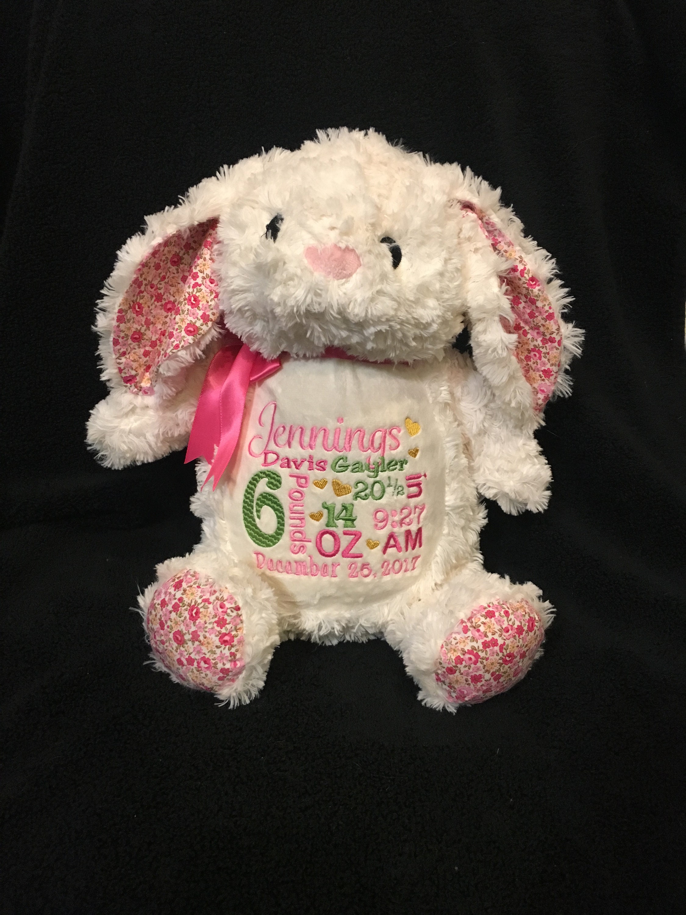 Personalized stuffed animal, birth announcement stuffed animal bunny …