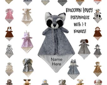Personalized Baby Gift, Baby Animal Lovey Blanket, Raccoon Soother Blanket, Gift for Baby, Baby Shower Gift, New Baby Gift, Woodland Decor