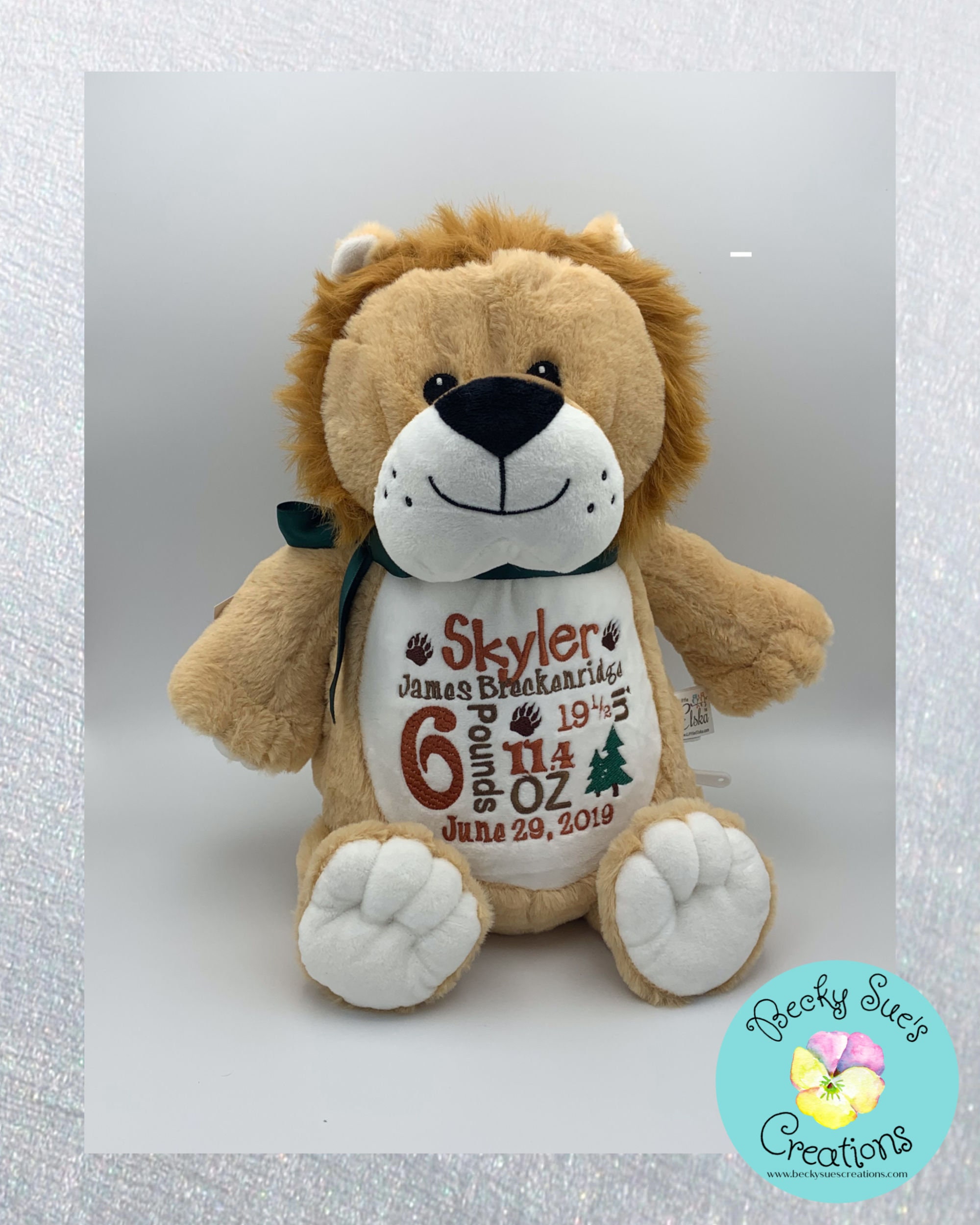 Personalized stuffed animal, lion birth announcement stuffed animal, …