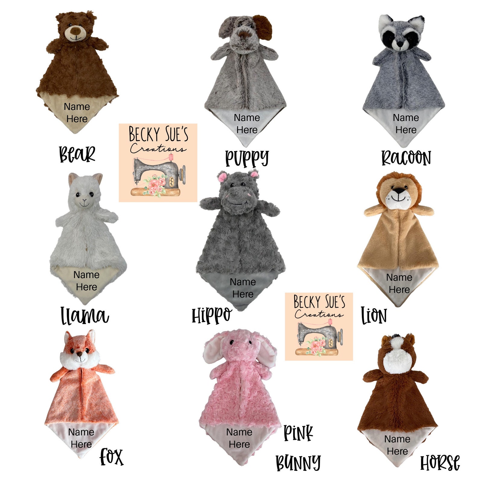 Personalized Baby Gift Baby Animal Lovey Blanket Soother Etsy