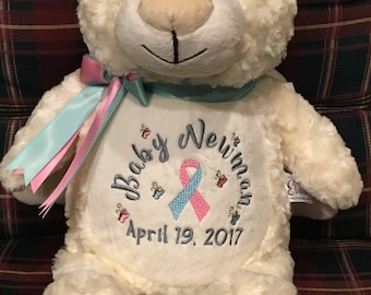 baby loss gift, child loss gift, angel bear, pink and blue ribbon, personalized memorial animal, remembrance gift, memorial bear