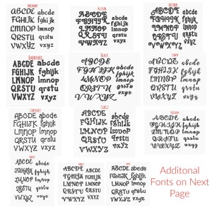 May include: A collection of various font styles displayed on a white background. Each font is shown with the alphabet in both uppercase and lowercase letters. The fonts include names like Abraham, Allison, Arthur, and others.